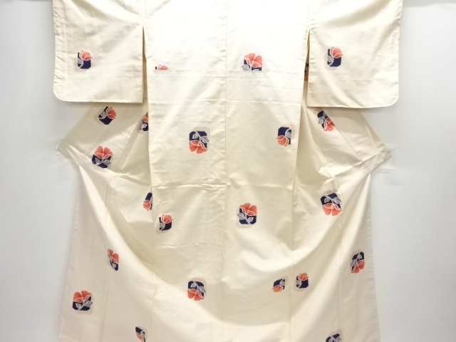 JAPANESE KIMONO / TSUMUGI / UNUSED / WOVEN FLOWER